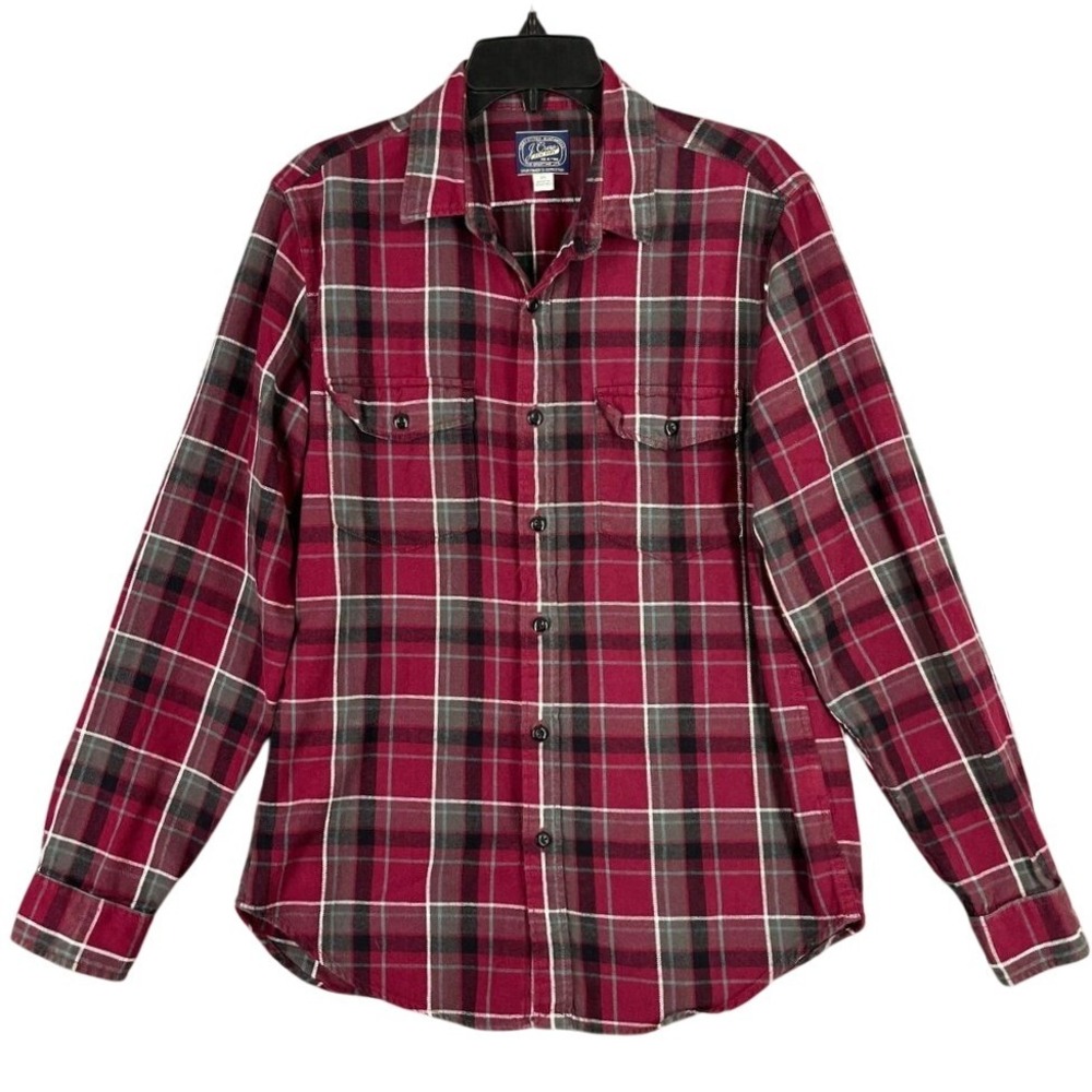 J.Crew New‎ York Sportsmens Outfitter Midweight Plaid Flannel Shirt Mens M Red